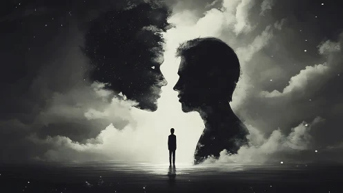 Soft starlit silhouettes cradle a lone dreamer at sea.