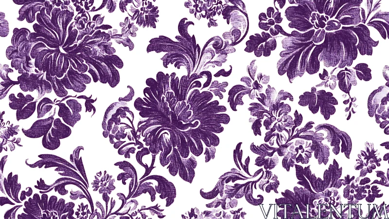 Purple floral damask pattern with stylized botanical forms.