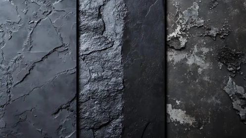 Three Textured Concrete Surfaces Showing Progressive Material Degradation and Surface Erosion Patter