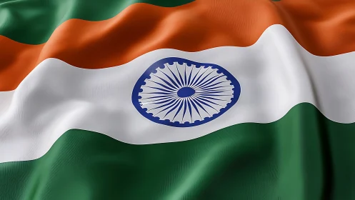 Indian tricolor flag rendered in detailed rippling fabric.