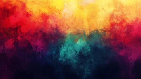 Vibrant Abstract Brushstroke Painting in Warm and Cool Tones.