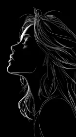 Luminous line-art profile of woman in serene side view.