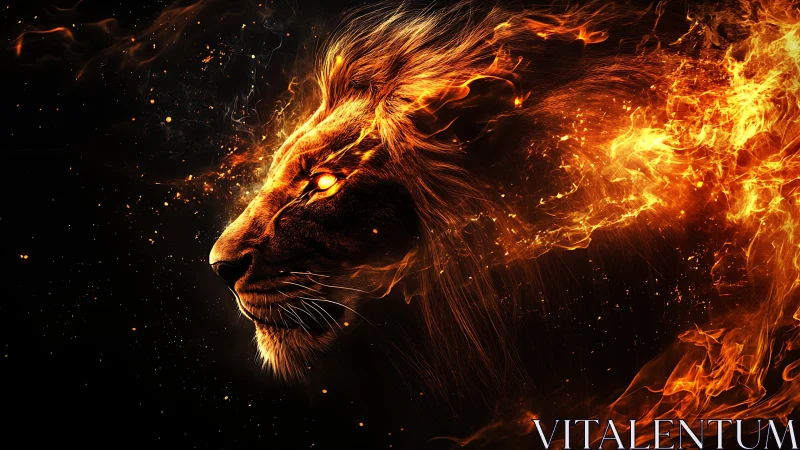 Pyrokinetic leonine profile rendered as dynamic flame topology.