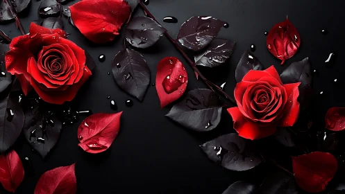 Stunning red roses with dark foliage create dramatic floral beauty