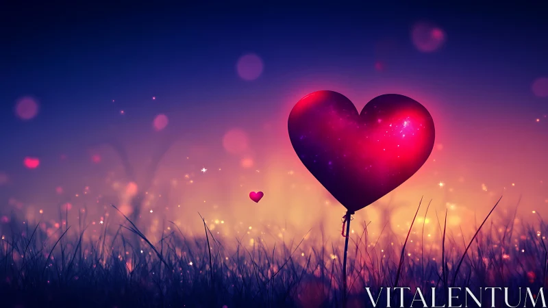 Heart-Shaped Balloon Floating Through a Magical Golden Sunset