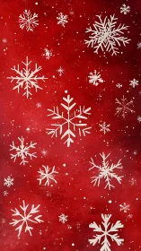 White snowflake pattern drifts across textured red background