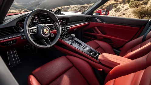 Scarlet cockpit cradles a Porsche interior poised for thrills