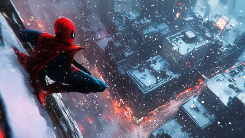 Dynamic superhero rooftop vigil in cinematic digital painting.