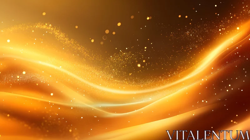 Glowing golden abstract waves with sparkling light effects.