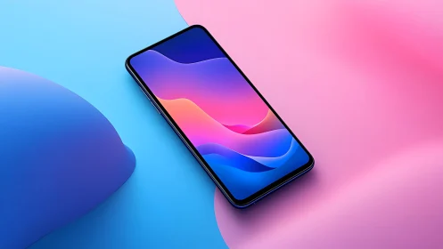 Modern smartphone on pastel abstract background, digital art style.