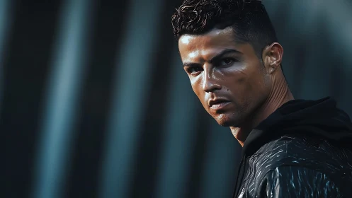 Moody portrait of athletic man in dark sports hoodie.