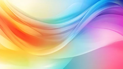 Silken rainbow waves drift across a luminous pastel sky