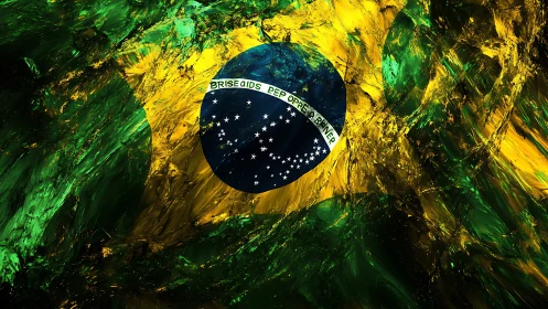 Brazil flag abstract digital texture glows in molten light.