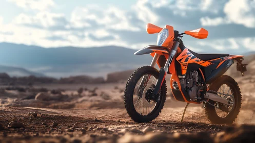 Sunlit desert dirt bike waiting at the edge of adventure.
