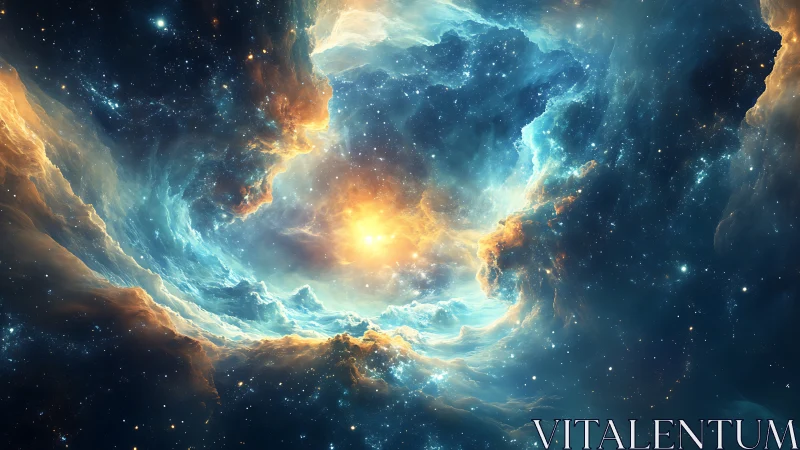 Stellar maelstrom unveils a newborn sun in swirling nebula.