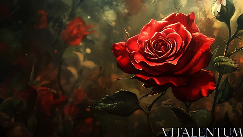 Illuminated Red Rose with Atmospheric Depth.