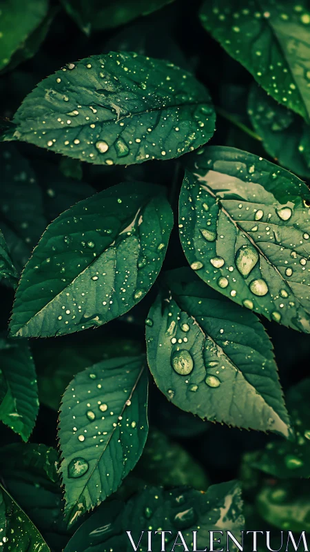 Macro study of rain-soaked green foliage with rich contrast.