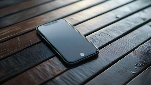 Modern Smartphone on Weathered Wood Surface.