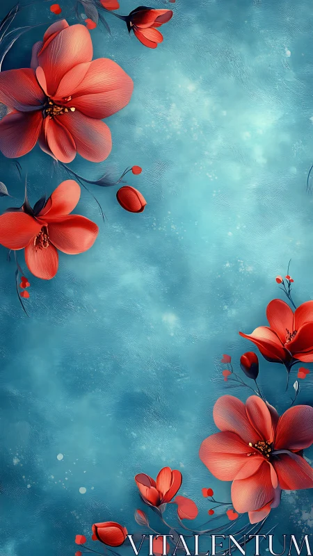 Vibrant Red Blooms Dancing in Dreamy Turquoise.
