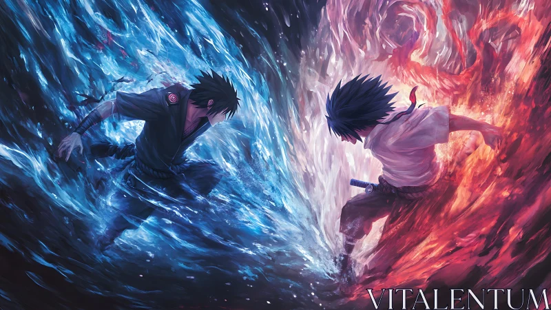 Fiery and icy warriors collide in a dramatic anime clash.