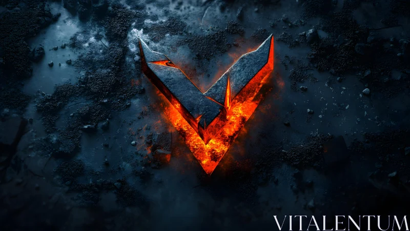 Fiery Stone V Emblem on Dark Ground, Cinematic Digital Art.