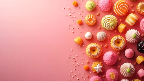 Candy Paradise Erupts: Sweets Constellation Dancing Across Pink Horizon