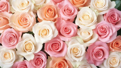 Chromatic floral arrangement displaying triadic color palette of pink roses, cream specimens, and co
