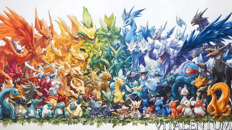 Elemental creature rainbow assembled in roaring color spectacle.