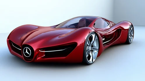 Sculpted red concept supercar gleams with futuristic curves