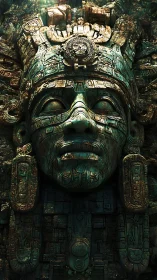 Ancient stone relief shows weathered monumental face carving