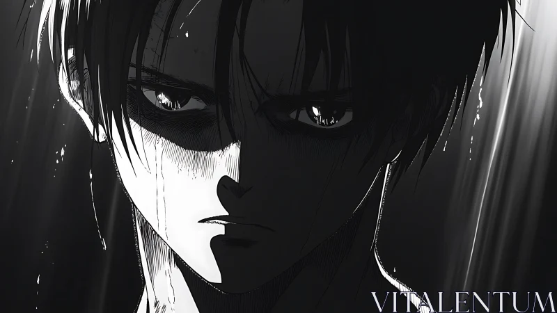 High-contrast anime portrait with dramatic chiaroscuro lighting.