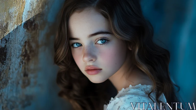 Portrait study depicting human figure against architectural surface backdrop.