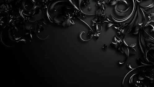 Black floral filigree curls sculpted in glossy relief.