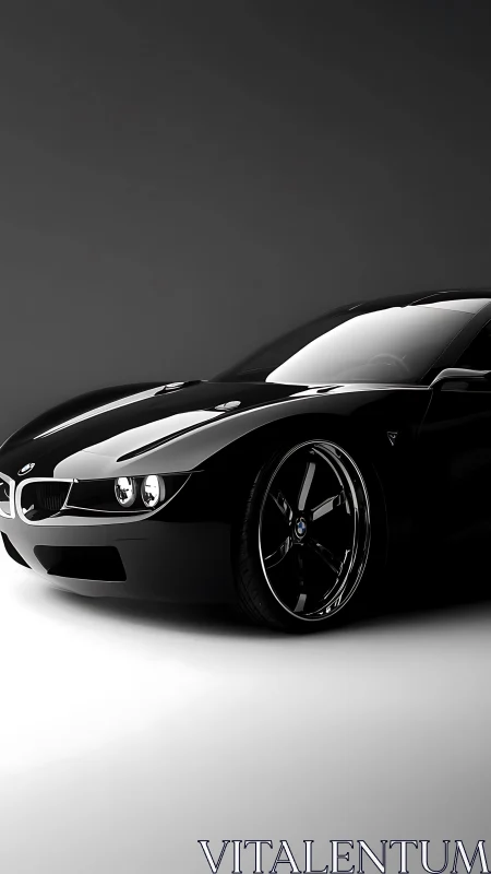 Midnight gloss coupe prowls in sculpted monochrome light.