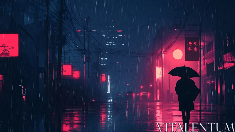 Neon rainwalk through a quiet, electric midnight street.