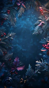 Winter greenery frames a softly glowing festive night sky