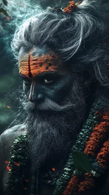 Mystic ascetic portrait rendered in high-contrast digital painting