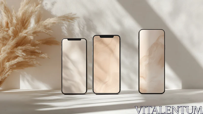 Minimalist smartphones align under soft natural daylight.