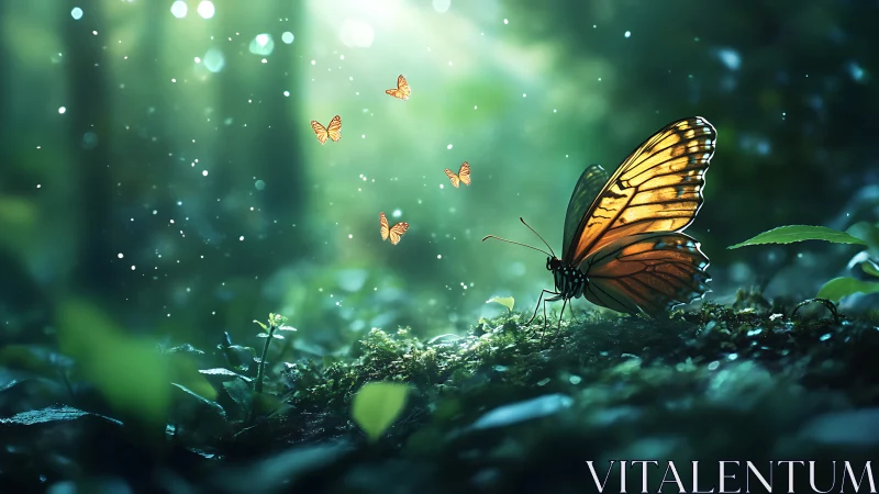 Forest butterflies rehearse their golden ballet in morning mist