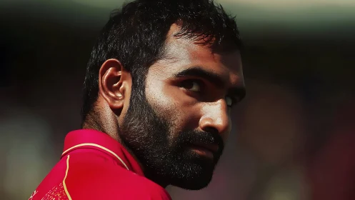 Low-key close-up portrait isolates athlete under stadium lighting