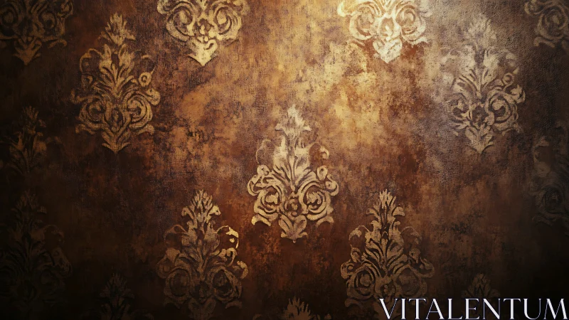 Vintage damask wall surface with distressed textured patina.
