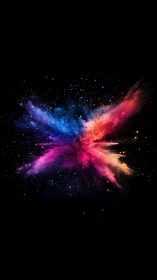 Vibrant cosmic color explosion spreads across deep black void