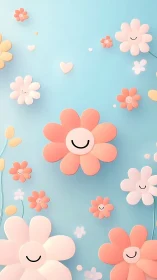 Smiling Flowers Bloom in Soft Pastel Garden Scene
