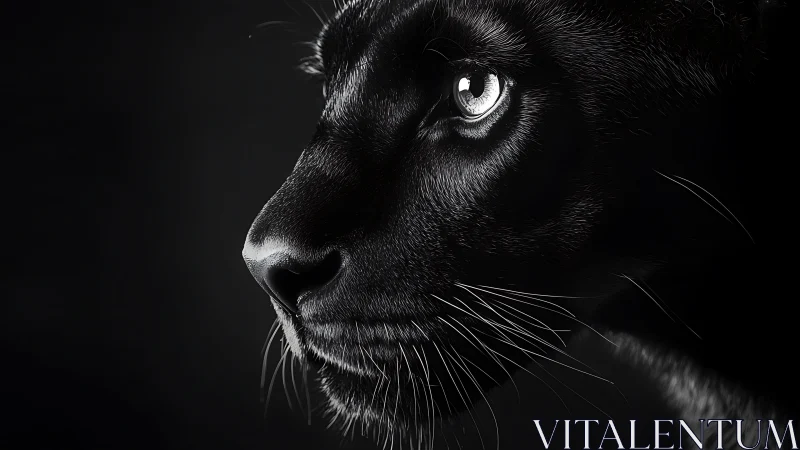 Black Panther Profile with Intense Luminous Eyes Against Dark