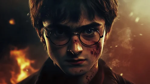 Young man with glasses stares forward in dramatic closeup