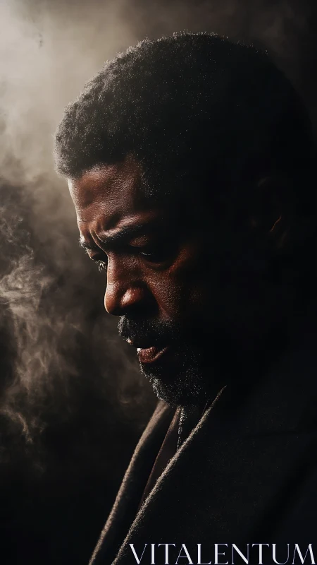 Low-key side portrait isolates pensive man in dramatic smoke