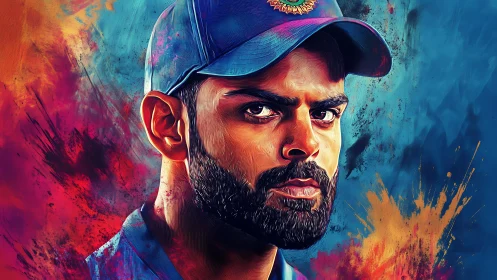 Electric sports portrait in blazing blue and orange hues.