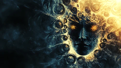 Cosmic void deity emerges through molten solar vortex