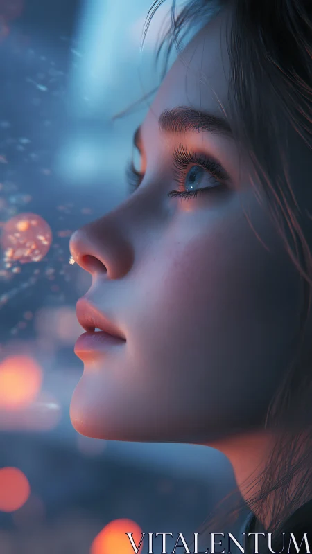 Soft starlit gaze follows glowing orbs in a dreamy night