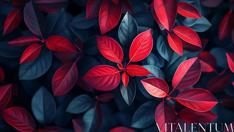Red and blue-toned foliage in close-up top-down view.